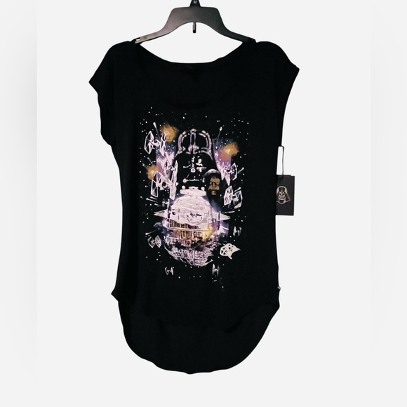 Rock and Republic x Star Wars Sequin Embellished Black Graphic Women's Top - Picture 1 of 8